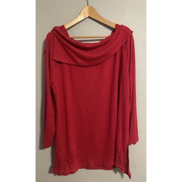 Chicos Women Tunic Size 3 US XL Red Rayon Stretch Soft Cozy Cowl Neck Minimalist - Picture 1 of 7